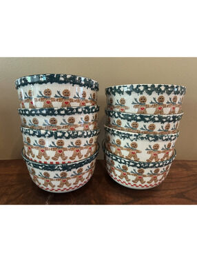 Set of 8 Vintage Tienshan Folk Craft Gingerbread Soup Bowls